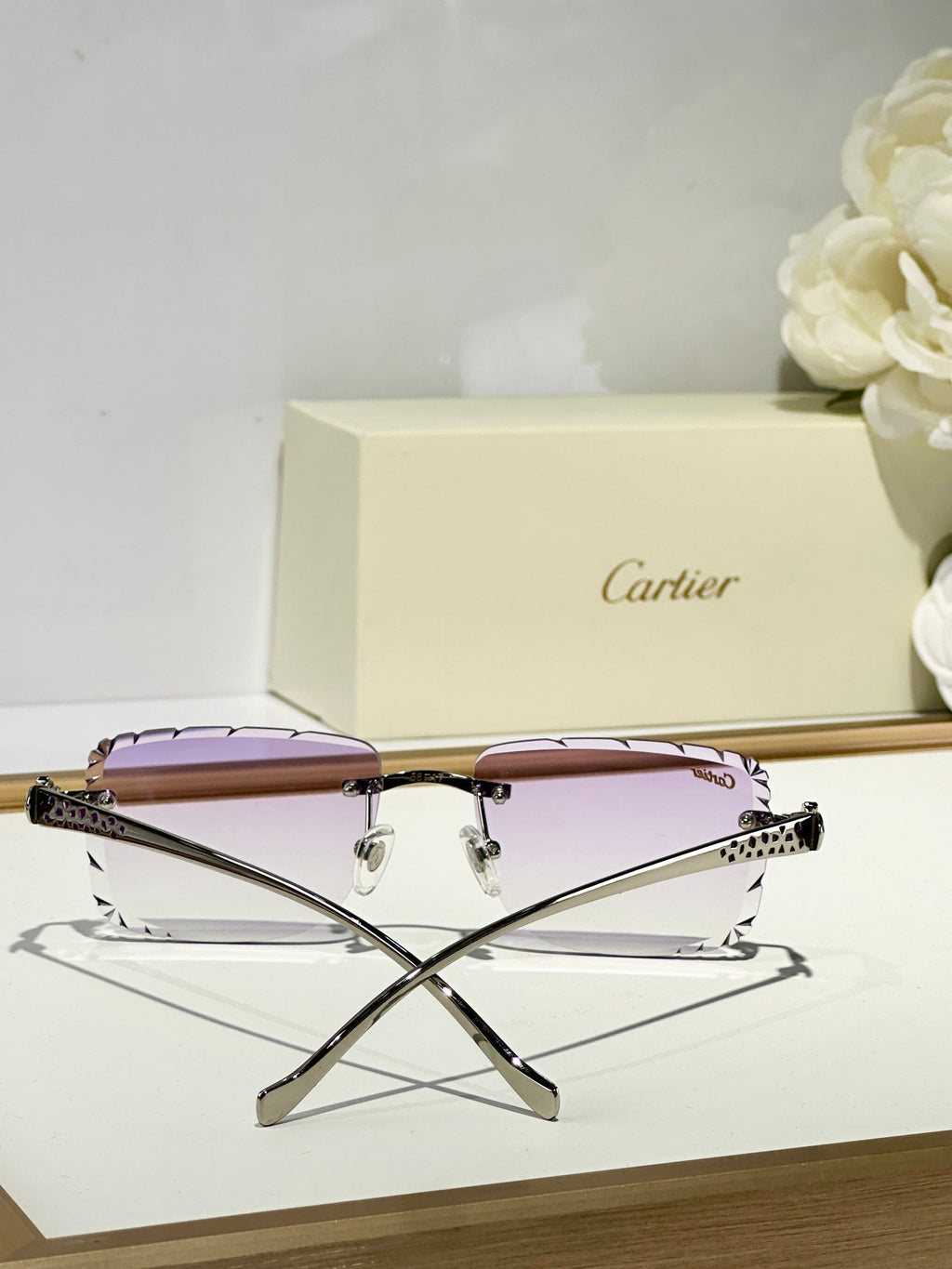 PANTHÈRE RIMLESS SQUARE FRAME SUNGLASSES 580908 IN METAL