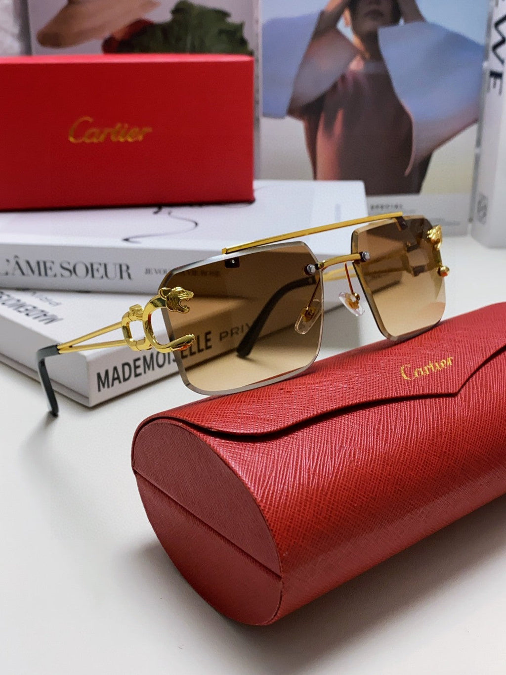 PANTHÈRE RIMLESS RECTANGULAR FRAME SUNGLASSES 543542 IN METAL